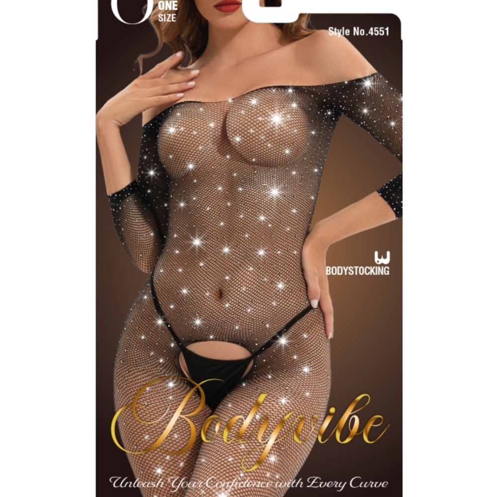 Crotchless Glitter Fishnet Bodystocking NWT
